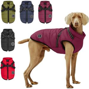 Warm Dog Winter Coat, Dog Cold Weather Jacket with Built-in Harness, Reflective & Adjustable Comfortable Pet Vest, Windproof Apparel for Small Medium Large Dogs (Purple)