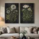 Framed Vintage Botanical Wall Art, 2 Piece Moody Dark Floral Canvas Painting Prints, Retro Rustic Farmhouse Cottage Core Black Background Flower Artwork for Living Room Bedroom Kitchen Hallway, 24x36