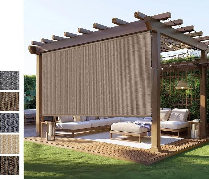 Outdoor Roller Shades,Exterior Cordless Patio Shade Roll Up Blind for Porch | 10ft Wide x 8 H Outdoor Blinds for Patio Porch Gazebo Pergola Privacy Screen Protection UV Sun Blocking,Easy Install & Clean