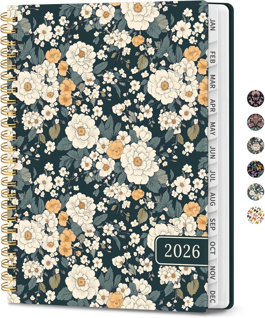 2026 Planner, Weekly and Monthly Calendar Planner for Women, Jan 2026 - Dec 2026, Hardcover Planning Agenda book with Tabs, Spiral Bound, Inner Pocket, Perfect for School Office Supplies, 6.3" x 8.5" - Classic Floral