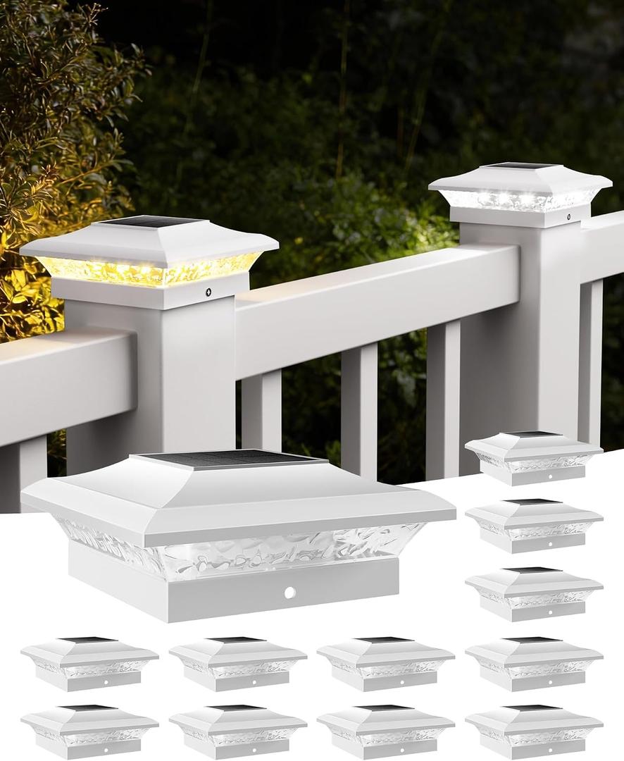 T-SUN 4x4 Post Cap Lights 12 Pack for Vinyl/Wooden Fence Auto Dusk to Dawn Outdoor Waterproof Warm & Cool White Solar Powered Deck/Patio Lighting