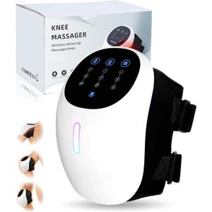 Knee Massager, 3-in-1 Cordless Portable Massager, 3 Vibration Modes and 3 Heating Levels, LED Screen with Adjustable Straps for Family and Friends (Snow-white)