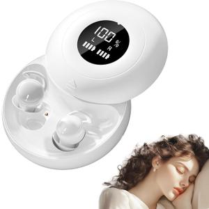 sunvito Sleep Earbuds Bluetooth 6.0, Mini Invisible Silicone Sleep Earbuds for Side Sleepers, Noise Blocking Sleeping Headphones, Hidden Earbuds with LED Display for Small Ears, Sleep & Relax (White)