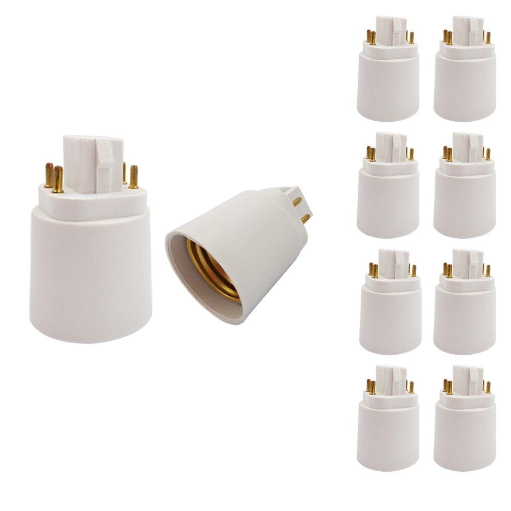 10pcs E-Simpo 4Pin Gx24q CFL to E26/E27 Lamp Base Socket Adapter Converter.Need Rewire to Bypass Ballast to Avoid Burnt Smell Flick. (10-Pack)