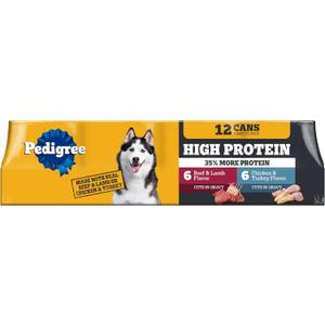 Pedigree High Protein Wet Food Beef Lamb & Chicken Turkey in Gravy Variety Pack 13.2 oz. Cans 12 Count, 

Best Before 03/2027