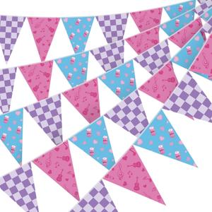 HESTYA 5 Pcs 49 ft Kpop Theme Pink Purple Blue Pennant Banner Pink and Purple Birthday Party Decor Kpop Theme Triangle Flag Bunting Garland for Birthday Supplies