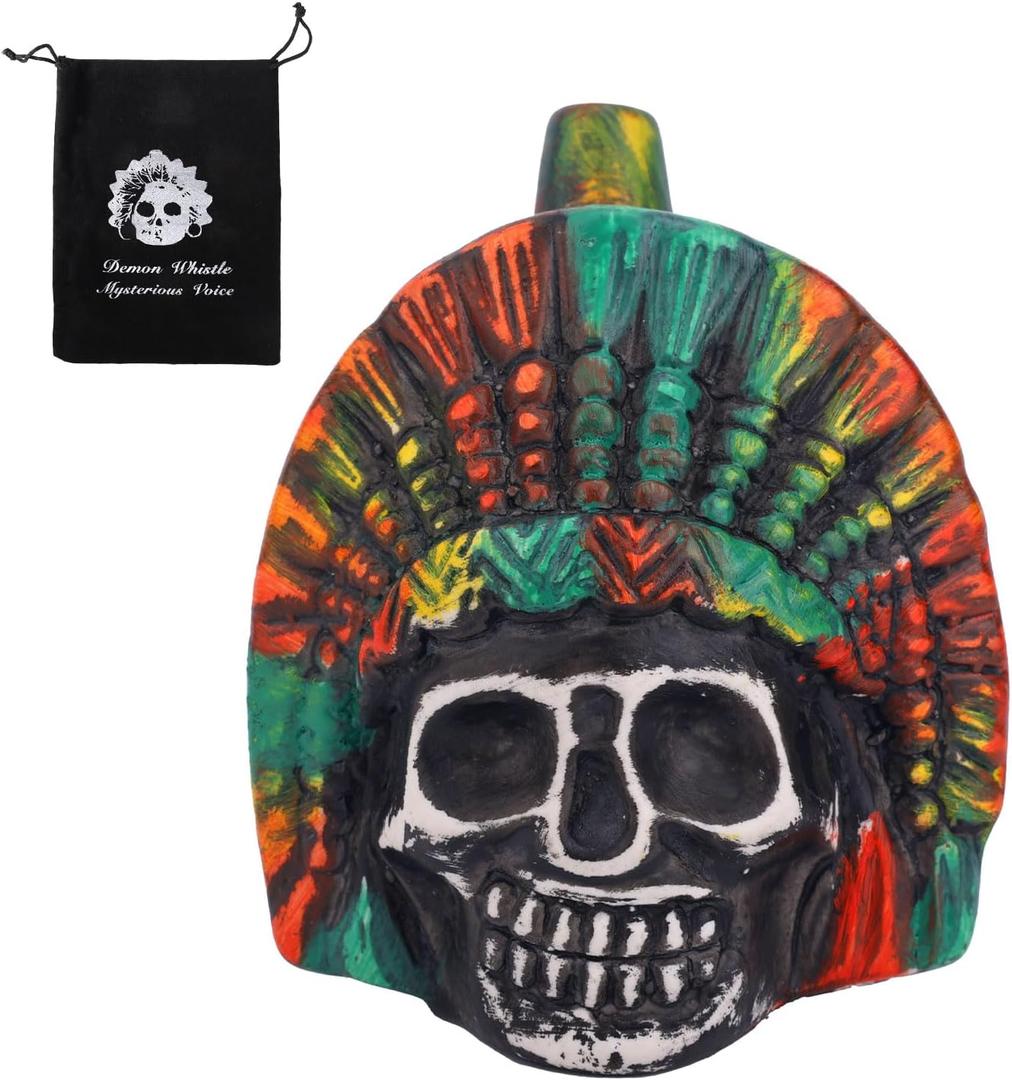 Aztec Chieftain Whistle, Ceramics Real Aztec Death Whistle with a Cloth Bag for Self Defense Collections Unique Religious Gifts Halloween Decor