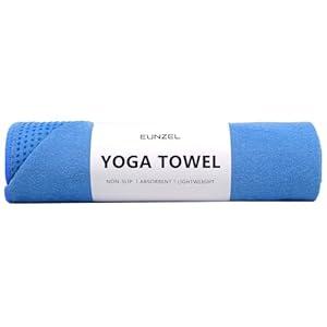 Eunzel Yoga Towel, Hot Yoga Mat Towel with Grip Dots Sweat Absorbent Non-Slip for Hot Yoga, Pilates and Workout 24" x72", Blue