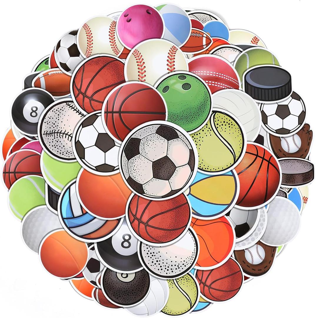Frienda 200 Pcs Sport Stickers Bulk for Water Bottles Vinyl Waterproof Mixed Balls Stickers for Sports Party Birthday Supplies