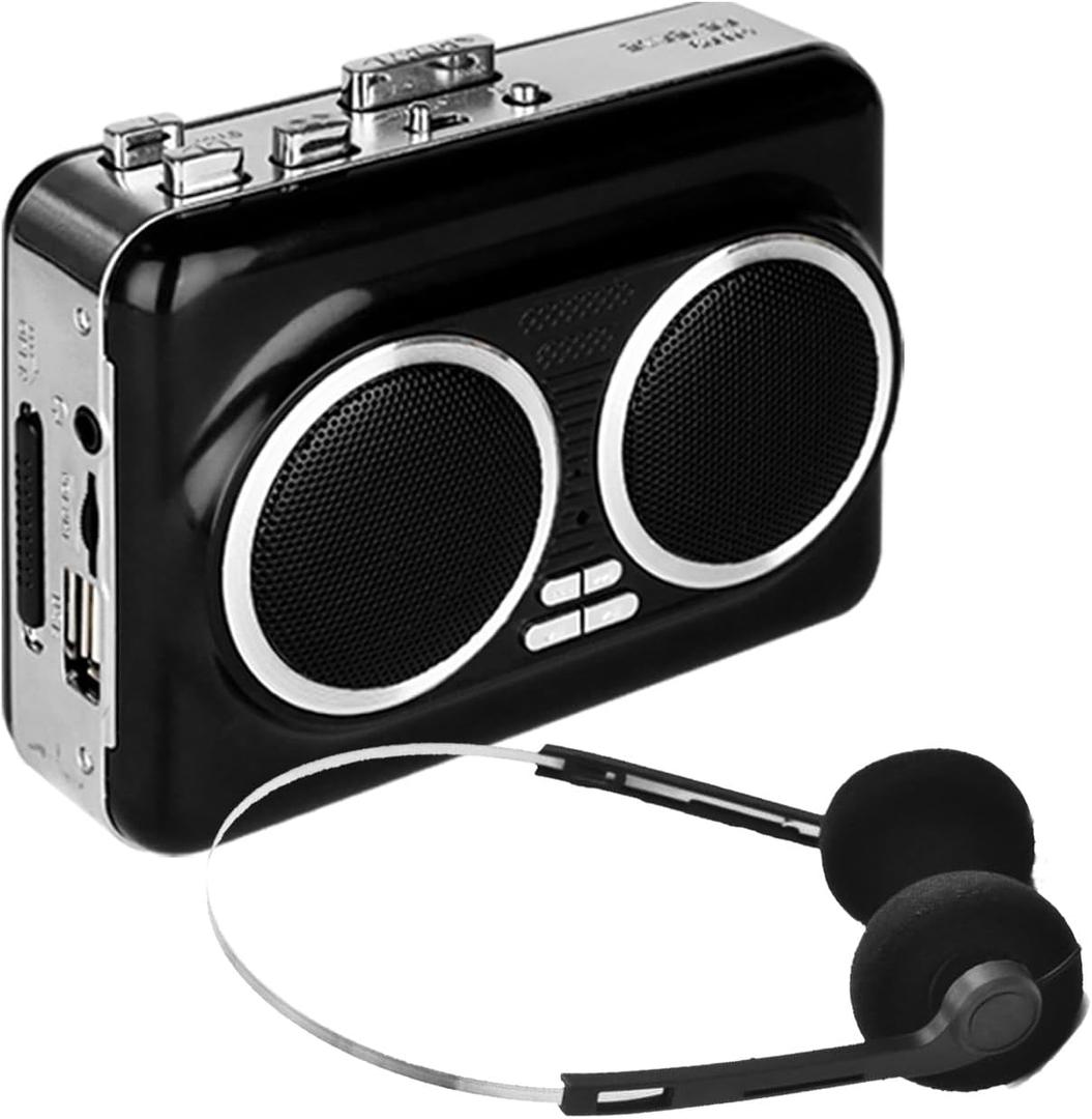 Dual Speaker Pure Stereo &Auto Reverse Cassette PlayerPortable Cassette to MP3 Converter via USB,Cassette Tape Player with Dual Power Options,Built in 3.5mm Headphone Jack,Support U Disk, USB Card