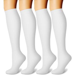 CHARMKING Compression Socks for Women and Men Circulation 4 Pairs 15-20 mmHg Best Support for Athletic Running Cycling (Small-Medium, 06 White/White/White/White)