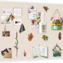 Miratino Large Bulletin Board 48x36 inch with Linen Cork Boards Wall Decor Hanging Pin Wood Framed Display Bulletin Cork Photo Picture Board Light for Room School Office 30-Pushpin White, 48"x36"-1 Pack