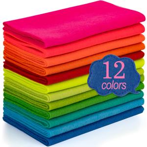 XSEINO 12 Rolls 8"x35"(20.5x90cm) 1.4mm Thick Soft Felt Fabric Sheet 12 Assorted Neon Series Colors Felt Pack for DIY Craft Sewing Squares Nonwoven Patchwork