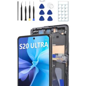 OLED Screen Replacement for Samsung Galaxy S20 Ultra 5G with Frame & Fingerprint Sensor  Includes Full Tool Kit & Installation GuideBlack