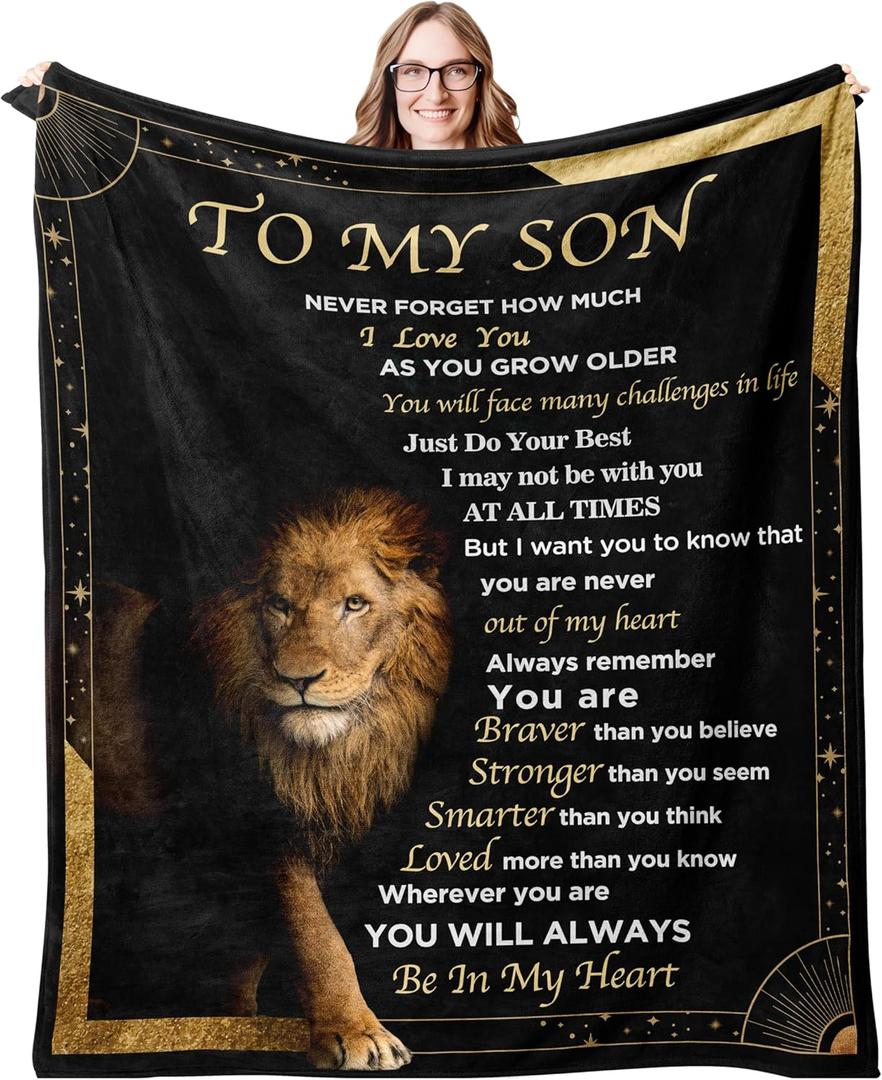 Gifts for Adult Son Blanket from Mother,to My Son Birthday Gifts for 18 Year Old Boy,Son Gifts from Mom Dad,Present for My Son Blanket from Mom 50"x60"in (Black)