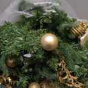 Pre-lit 9ft Christmas Garland with Gold Berries and Balls,Pine Cone,Golden Flower and 50 Battery Operated Soft White LED Lights with Timer,Artificial Holiday Decoration Door Outdoor