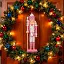 NOLITOY Nutcracker Christmas Decor, 12 Inches Traditional Pink Nutcracker Wooden Soldier Figures for Festival Party Outdoor Xmas