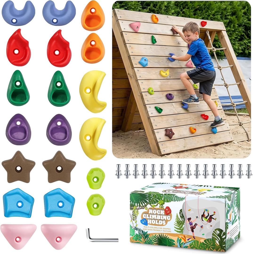 20PCS Kids Climbing Holds - Toddler Rock Climbing Toy Set with Hardware for Indoor/Outdoor Climbing Walls
