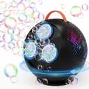 Bubble Machine Automatic Bubble Blower for Kids Toddlers Rechargeable Portable Spherical LED Bubble Maker Electric Auto Rotating 45°/360° Outdoor Toy Birthday Party Wedding (Spherical Black)