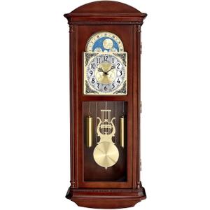 Bulova Litchfield Large Regulator Wall Clock, Model C4332 | Classic Pendulum Design | Harmonic Hourly Chime | Brown Cherry Finish