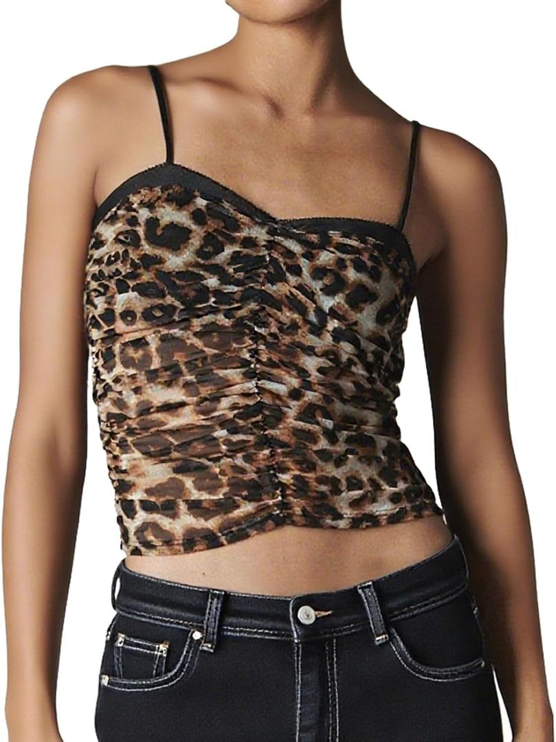 Women Double Layer Mesh Tank Tops Sleeveless Patchwork Strappy Going Out Tops Camisole Y2k Backless Crop Cami Shirts