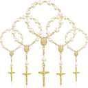 30 Pieces Baptism Rosary Acrylic Rosary Beads Ivory Color Mini Finger Rosaries Gold Plated Faux Pearls for Baptism Christening Communion Weddings Party Favors