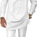 African Church Suits for Men Dashiki Shirt Pant Two Piece Outfits Casual Attire Nigerian Clothes (White, L)