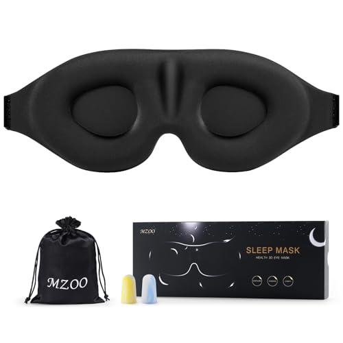MZOO Luxury Sleep Eye Mask for Side Sleeper Men Women, Zero Eye Pressure 3D Sleeping Mask, Light Blocking Patented Design Night Blindfold, Soft Eye Shade Cover for Travel, Black