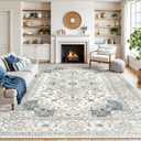 befbee Washable Area Rug 8x10, Area Rugs Stain Resistant Neutral Washable Rugs for Living Rooms Bedroom Vintage Non-Slip Thin Large Size Area Rug（BeigeBlue）