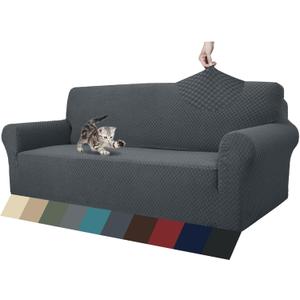 ZNSAYOTX 1 Piece Jacquard Couch Covers for 3 Cushion Couch Living Room High Stretch Sofa Cover Pets Dogs Friendly Anti Slip Thickened Slipcovers Furniture Protector (Sofa, Dark Grey) (Large (71"-90"))