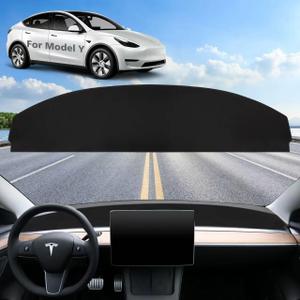 Tesla Model Y Dashboard CoverSuede Dashboard Pad Dash Mat Compatible with Tesla Model Y 2020-2023 2024 Dashboard Decorative Interior Auto Accessories (Black-with Logo)
