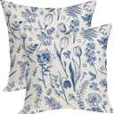 Spring Floral Pillow Cover 18x18 Pack of 2 Navy Blue Tulip Wildflower Leaf Throw Pillow Cover,Summer Holiday Decor Plant Pillowcase Rustic Decorative Cushion Case for Sofa Couch Outdoor Indoor