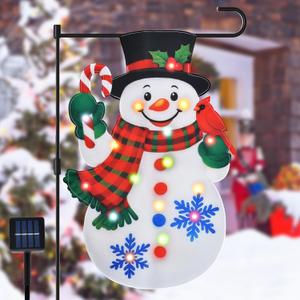 12 x 18 Inches Lighted Snowman Garden Flag Decorations - Double-Sided Vertical Christmas Holiday Yard Flag Sign with LED Lights, Indoor Outdoor House Patio Dcor Party Supplies