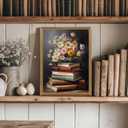 Krtoni Framed Farmhouse Vintage Canvas Wall Art, Country Spring Wildflowers Artwork Wall Decor, Dark Academia Flower Books Theme Poster Print for Living Room Bedroom Bathroom Study 24''L x 16''W