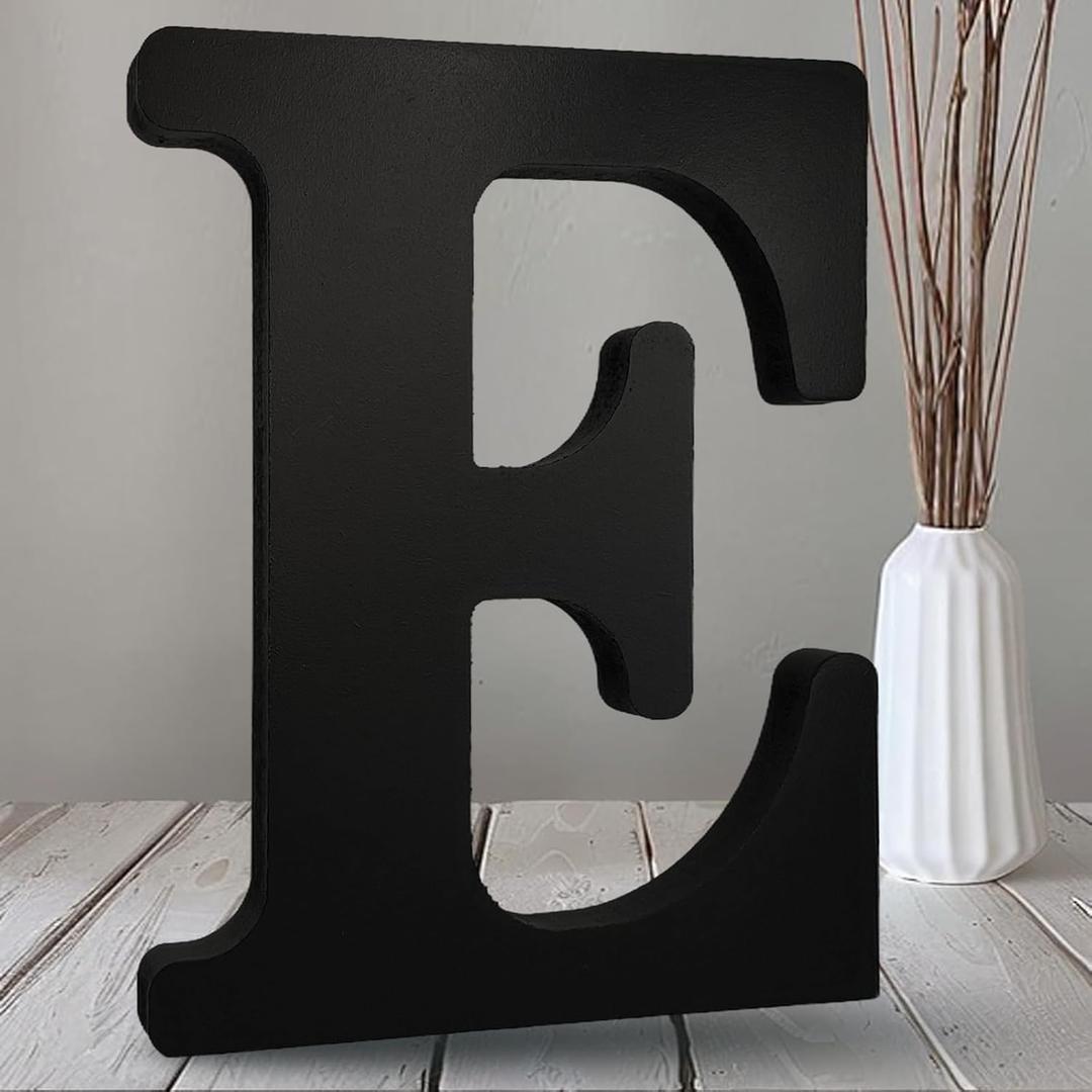 AOCEAN 10 inch Black Wood Letters Unfinished Wood Letters for Halloween Decorative Standing Letters Slices Sign Board Decoration for Craft Home Party Projects (E)