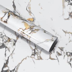 32x157inch Glossy White Gold Marble Contact Paper peel and stick Removable Wall Paper Counter Kitchen Marble Wallpaper Vinyl Wrap for Countertops Waterproof laundry Room Backsplash Living Room