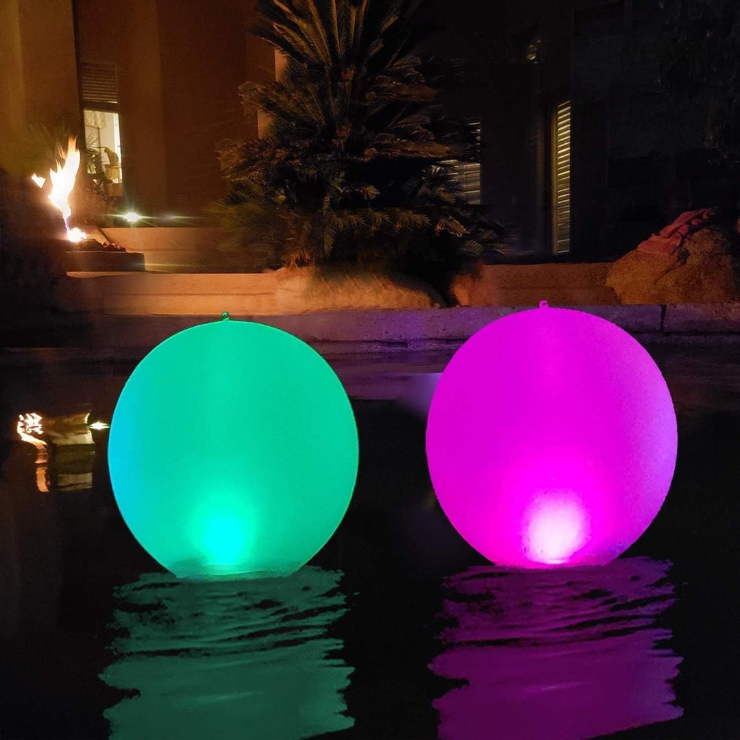 Floating Pool Lights Inflatable Waterproof IP68 Solar Glow Globe,14 Outdoor Pool Ball Lamp 4 Color Changing LED Night Light, Party Decor for Swimming Pool,Beach,Garden,Backyard,Lawn,Pathway - 2 PCS (White)