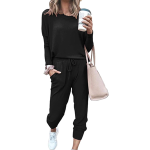 PRETTYGARDEN Women's Spring Fall 2 Piece Lounge Outfit Long Sleeve Crewneck Pullover Tops High Waisted Pants Set Tracksuit, XL