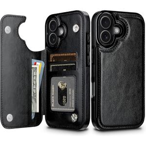 HianDier for iPhone 17 Case Wallet with Card Holder PU Leather for iPhone 17 Phone Case with Double Magnetic Closure Women Men Shockproof Protective Flip Cover (Black)