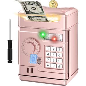 Kids Piggy Bank, Money Saving Cash Coin Electronic Piggy Bank Toys for Ages 3-8, Rose Gold