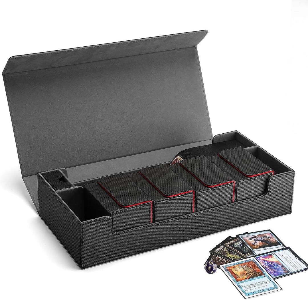 Premium Trading Card Storage Case TCG Deck Box Holds 800+ Sleeved Cards for MTG, YuGiOh, Uno, Sport with Strong Magnet Closure (Black)