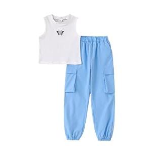 YOURUIKEY Tween Teen Girls Trendy Preppy Clothes Kids Spring Summer Outfits Sleeveless Tank Crop Top Cargo Pants Clothing Set Size 13-14