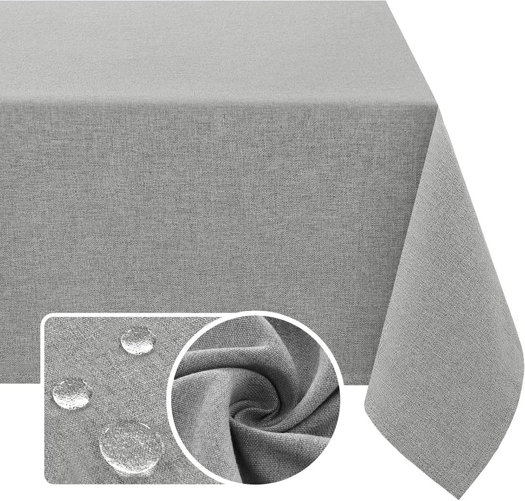 H.VERSAILTEX Linen Textured Tablecloth 60 x 102 Waterproof Decorative Table Cloth Spill-Proof Linen Look Cover for Party Table Extra Soft and Thick Fabric Wrinkle Free, Heather Gray