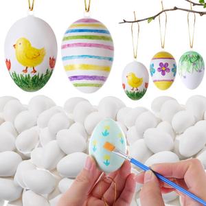 AmazingSpark 120 Pcs Easter Hanging White Eggs for Decorating, Fake Plastic Easter Eggs for DIY Crafts Dyeable Painting Easters Gift Basket Fillers Party Favor