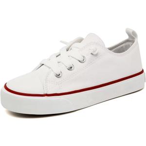 Toddler Little Kid Cushioned Canvas Shoes Slip On Sneakers Soft and Durable (1 Big Kid, White)