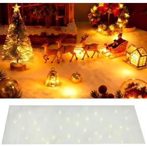 4 Pcs Christmas Snow Blanket with LED Lights 47.2 x 8.7 inch Artificial Snow Table Runner Mantel Scarf Light Up with LED Ropes Table Christmas Decor for Village Decorations