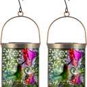 2 x Solar Lights Outdoor Waterproof 2 Pack Hummingbird Lamps Garden Decor | Hanging Solar Lanterns Gifts for Women Mom Grandma Metal Solar Decoration Outside for Yard Patio Backyard Porch Pathway