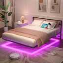 Floating Bed Frame with LED Lights and Charging Station - Modern Metal Platform Bed Frame - Noise Free No Box Spring Needed and Easy Assembly (Queen (U.S. Standard)