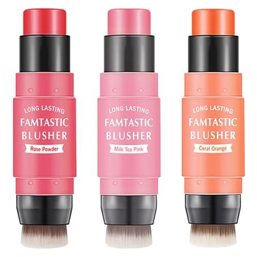 LZYLLS 2 Pcs Cream Blush Stick with Brush,Waterproof Multi Cream Blush Stick Makeup,Lightweight,2 in 1 Multi Stick Blush for Cheeks & Lip Tint & Eyeshadow Makeup,Suitable for All Skin