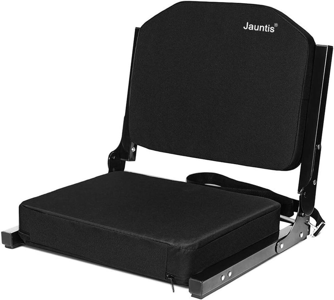 Stadium Seats for Bleachers, Bleacher Seats with Ultra Padded Comfy Foam Backs and Cushion, Wide Portable Stadium Chairs with Back Support and Shoulder Strap (Regular - 16.9"W x 13.2"D x 15.4"H, Black)